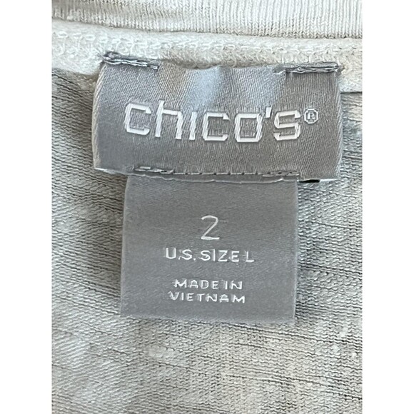 Chico's Shirt Womens Medium Green Paisley V Neck 3/4 Sleeve Pima Cotton Top - Picture 6 of 6